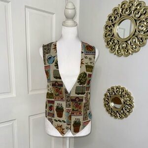Vintage Backroad Blues Garden Floral Tapestry Button Vest  From The 1990s Size M